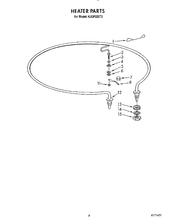 HEATER Diagram and Parts List for KUDP220T2  KitchenAid Dishwasher