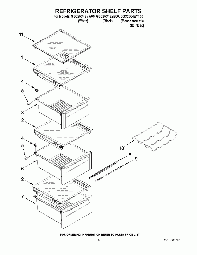 REFRIGERATOR SHELF PARTS Diagram and Parts List for GSC25C4EYB00  Whirlpool Refrigerator