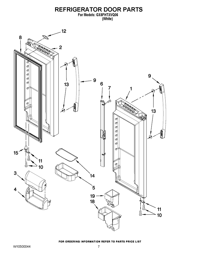 REFRIGERATOR DOOR PARTS Diagram and Parts List for GX5FHTXVQ06  Whirlpool Refrigerator