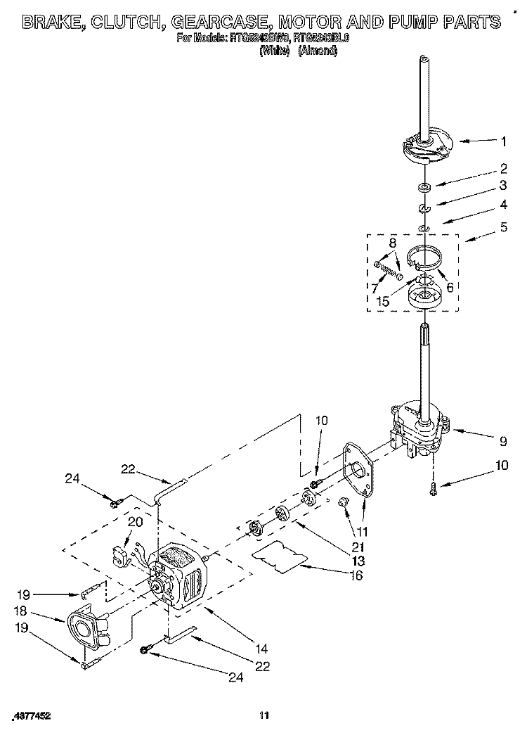 BRAKE, CLUTCH, GEARCASE, MOTOR AND PUMP Diagram and Parts List for RTG5243BL0  Roper Washer Dryer Combo