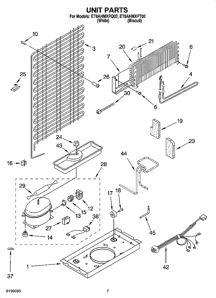 UNIT PARTS Diagram and Parts List for ET8AHMXPQ02  Whirlpool Refrigerator