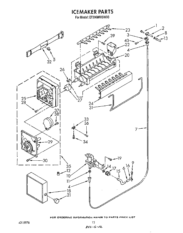 ICE MAKER , LIT/OPTIONAL Diagram and Parts List for ET20GMXSW03  Whirlpool Refrigerator