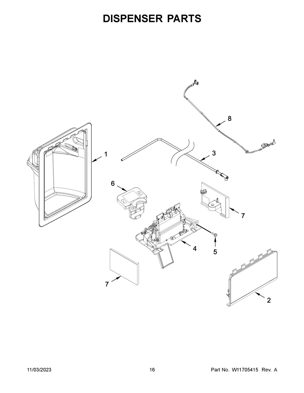 Dispenser Parts Diagram and Parts List for WRS311SDHM11  Whirlpool Refrigerator