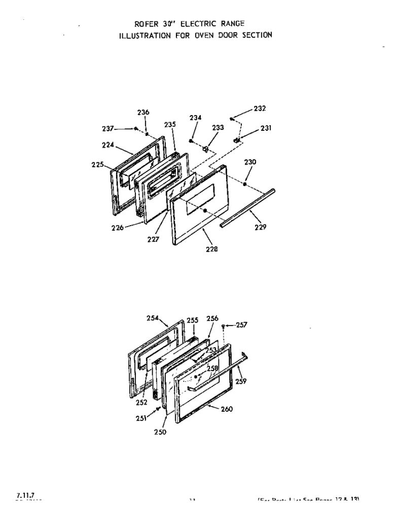 Oven Door Diagram and Parts List for 2216*20  Roper Range