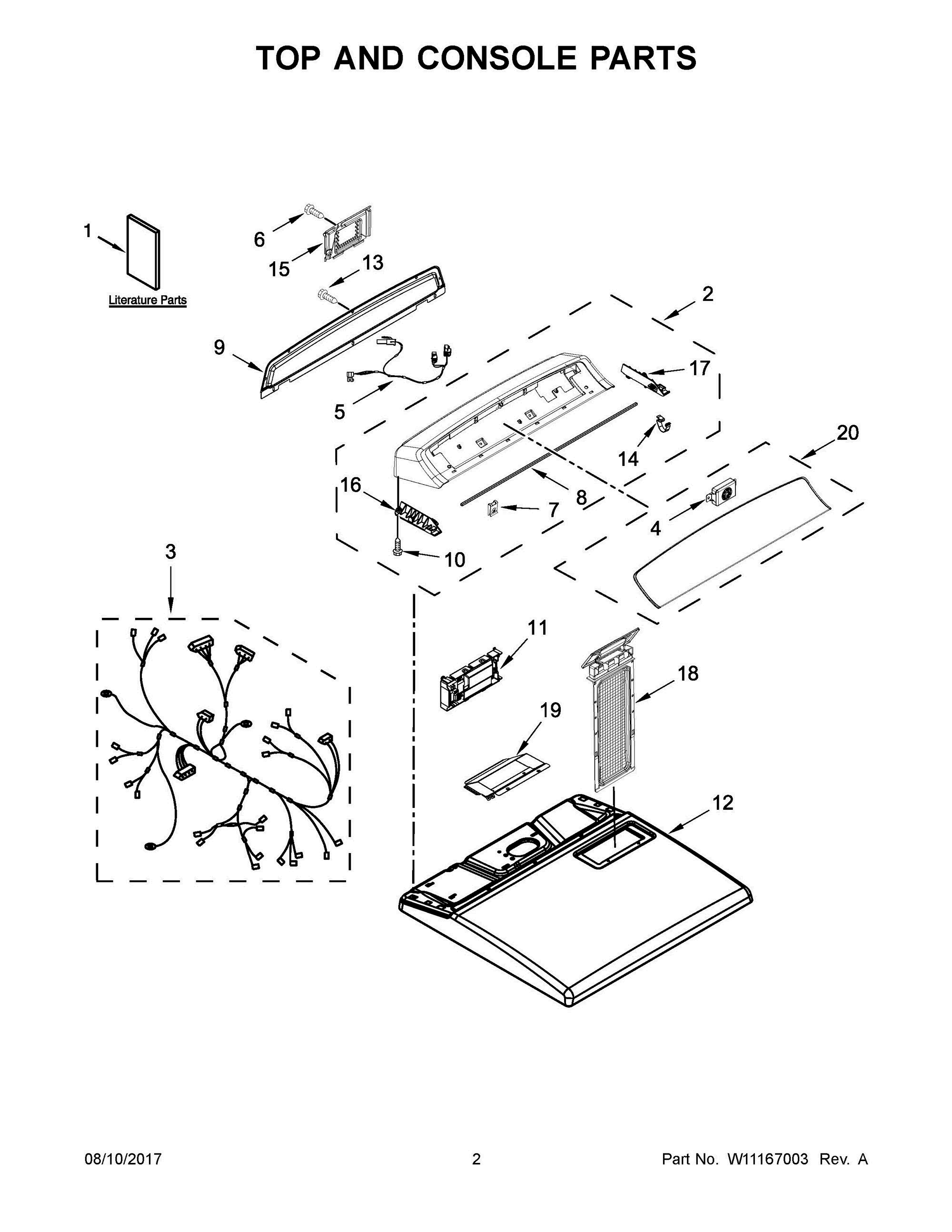 02 - TOP AND CONSOLE PARTS Diagram and Parts List for WGD7300DW3  Whirlpool Dryer