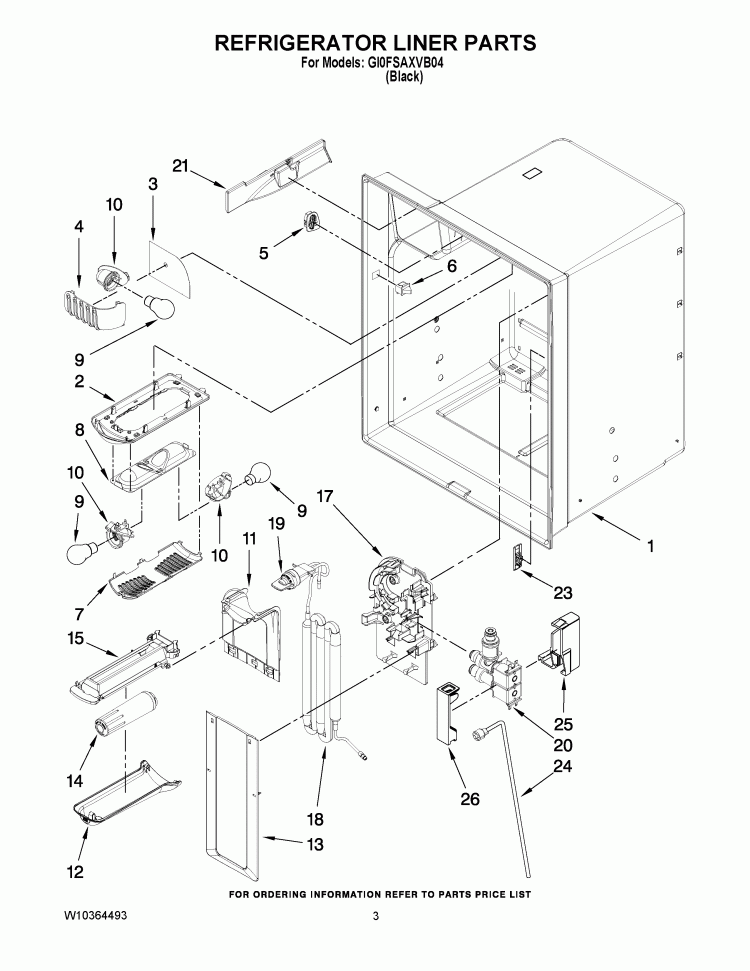 REFRIGERATOR LINER PARTS Diagram and Parts List for GI0FSAXVB04  Whirlpool Refrigerator