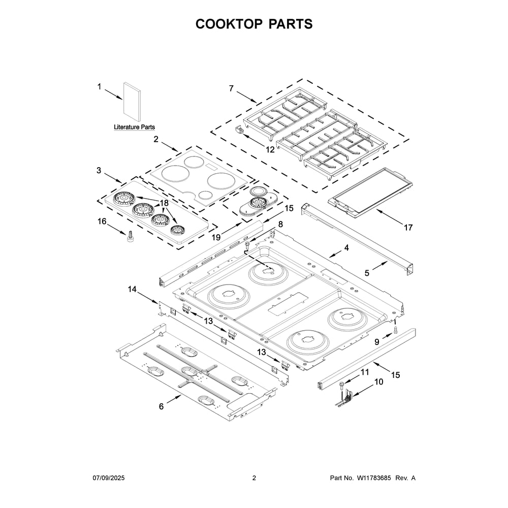 Cooktop Parts Diagram and Parts List for KSGS530SJP0  KitchenAid Range