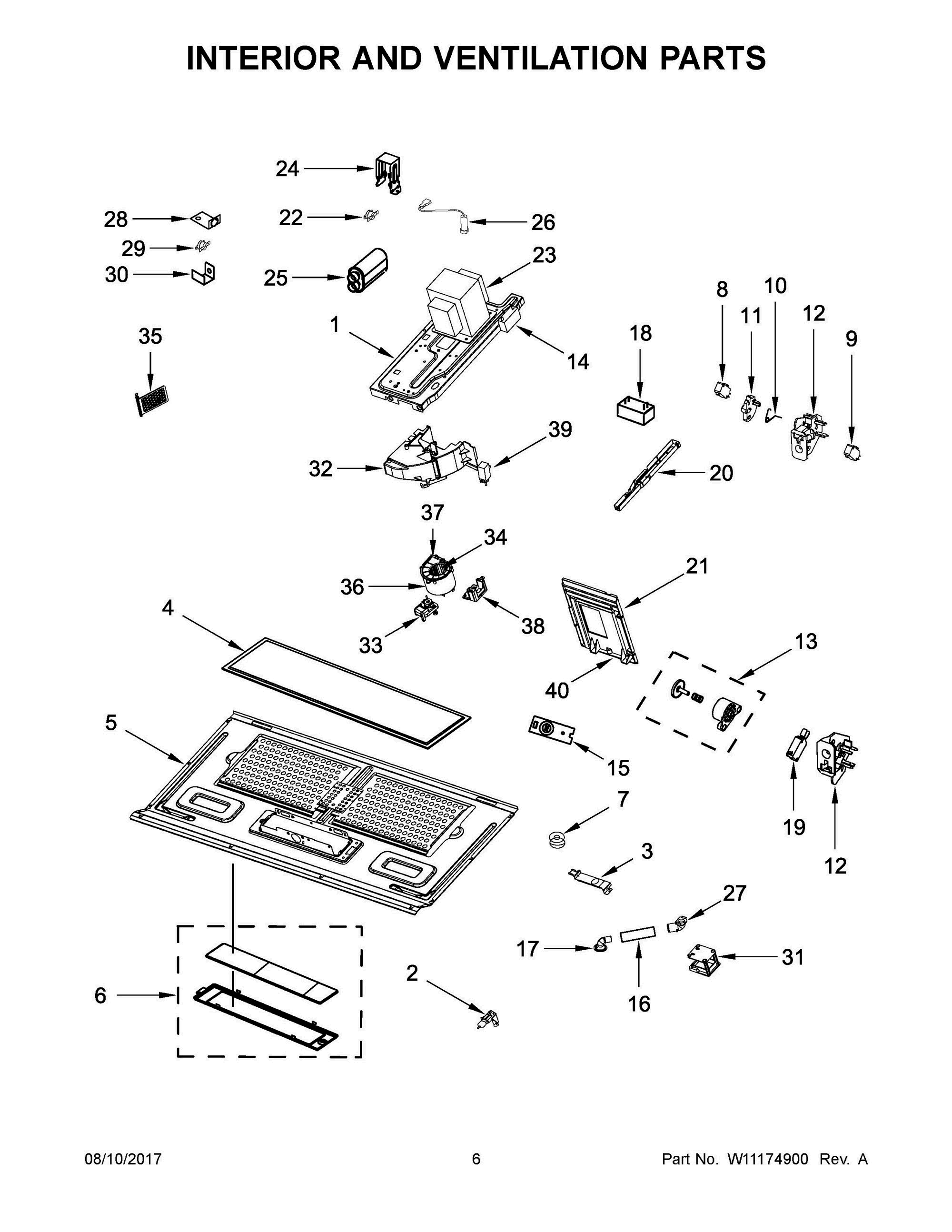 04 - INTERIOR AND VENTILATION PARTS Diagram and Parts List for WMH76719CS5  Whirlpool Microwave Oven Combo