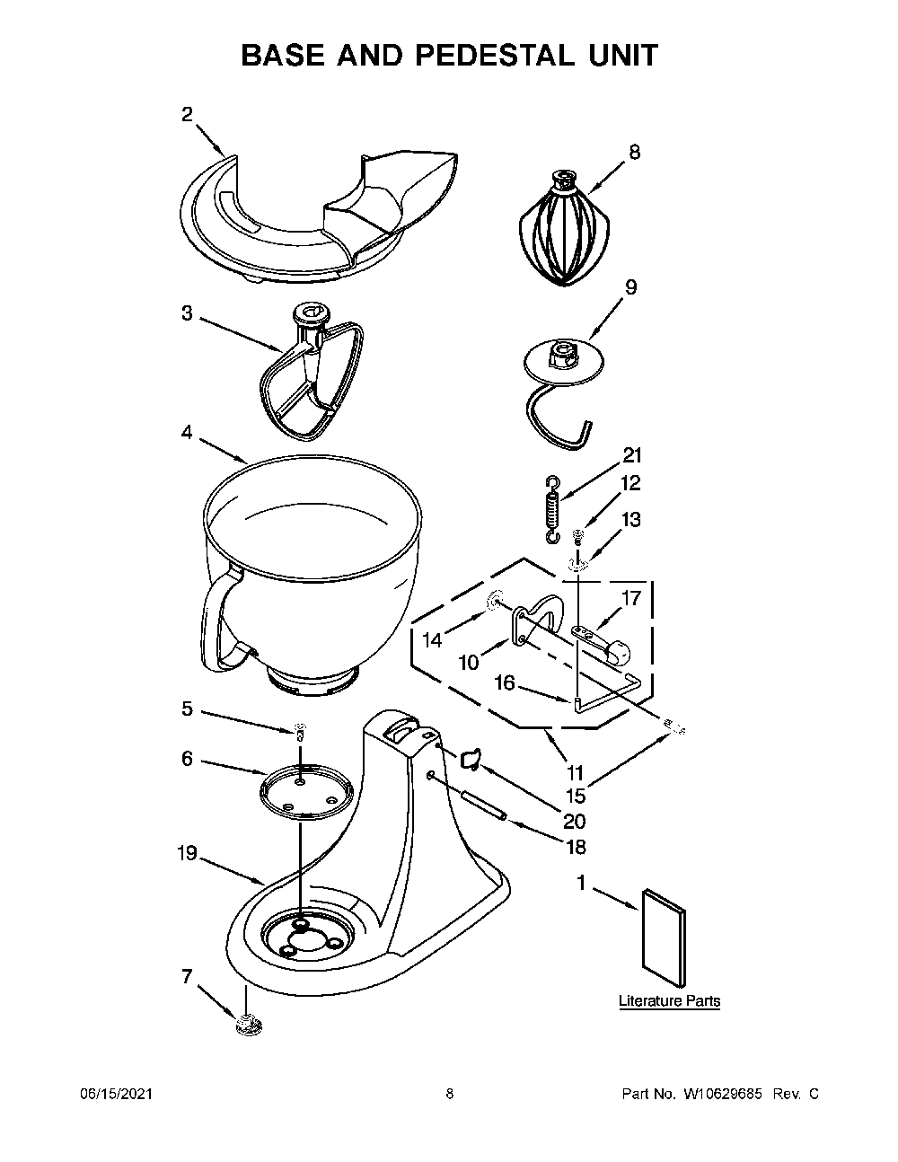 Base And Pedestal Unit Diagram and Parts List for 5KSM150PSDDR0  KitchenAid Mixer