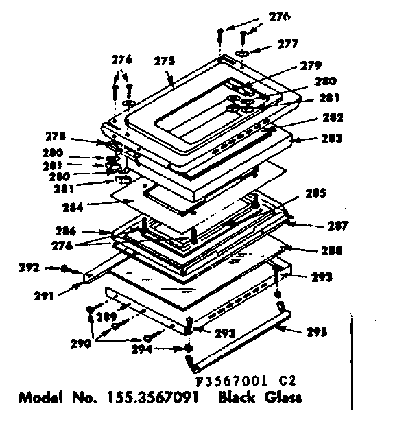 Glass Door Parts Diagram and Parts List for 1553567091  Kenmore Range