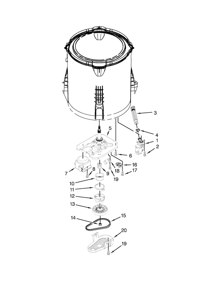 Gearcase, Motor And Pump Parts Diagram and Parts List for 7MWTW1805DM0  Whirlpool Washer