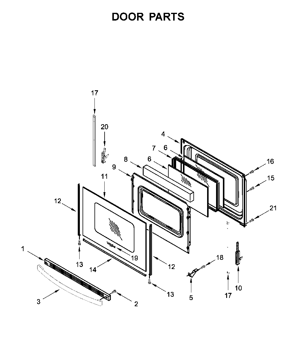 Door parts Diagram and Parts List for YWFC315S0JS0  Whirlpool Range