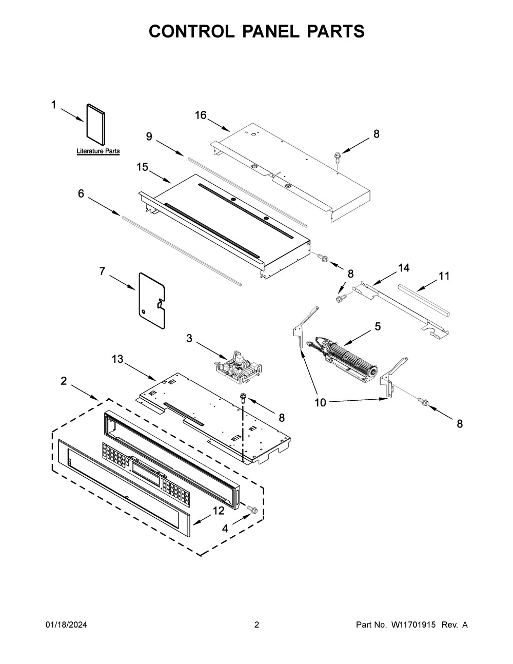 Control Panel Parts Diagram and Parts List for KOES527PSS00  KitchenAid Wall Oven