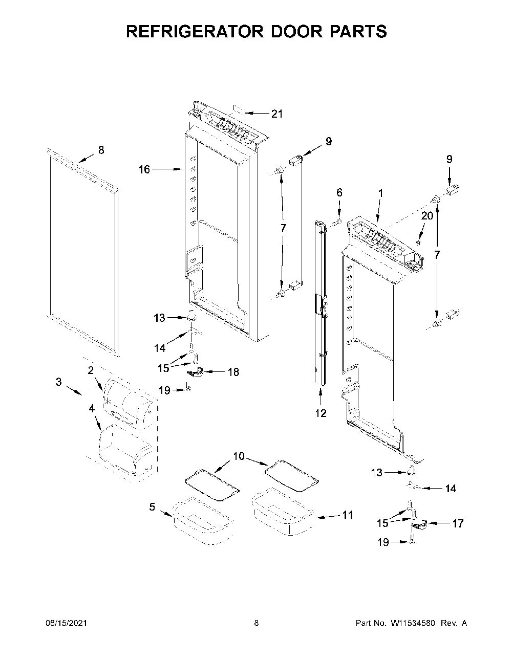 Refrigerator Door Parts Diagram and Parts List for KRFC300ESS06  KitchenAid Refrigerator