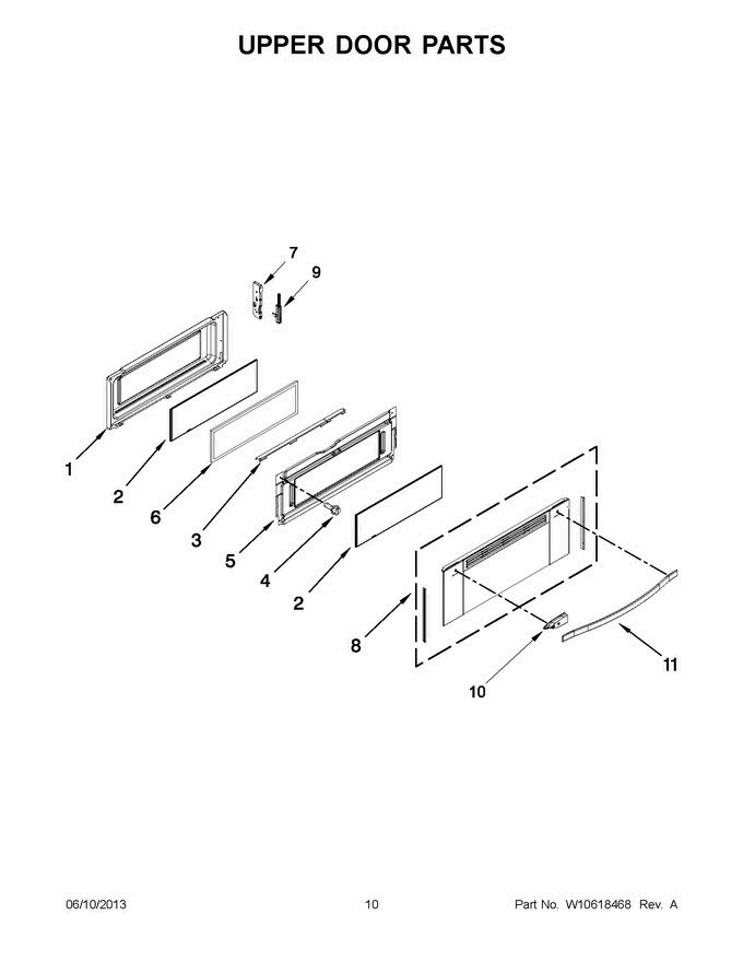 05 - Upper Door Parts Diagram and Parts List for YWGE755C0BH0  Whirlpool Range