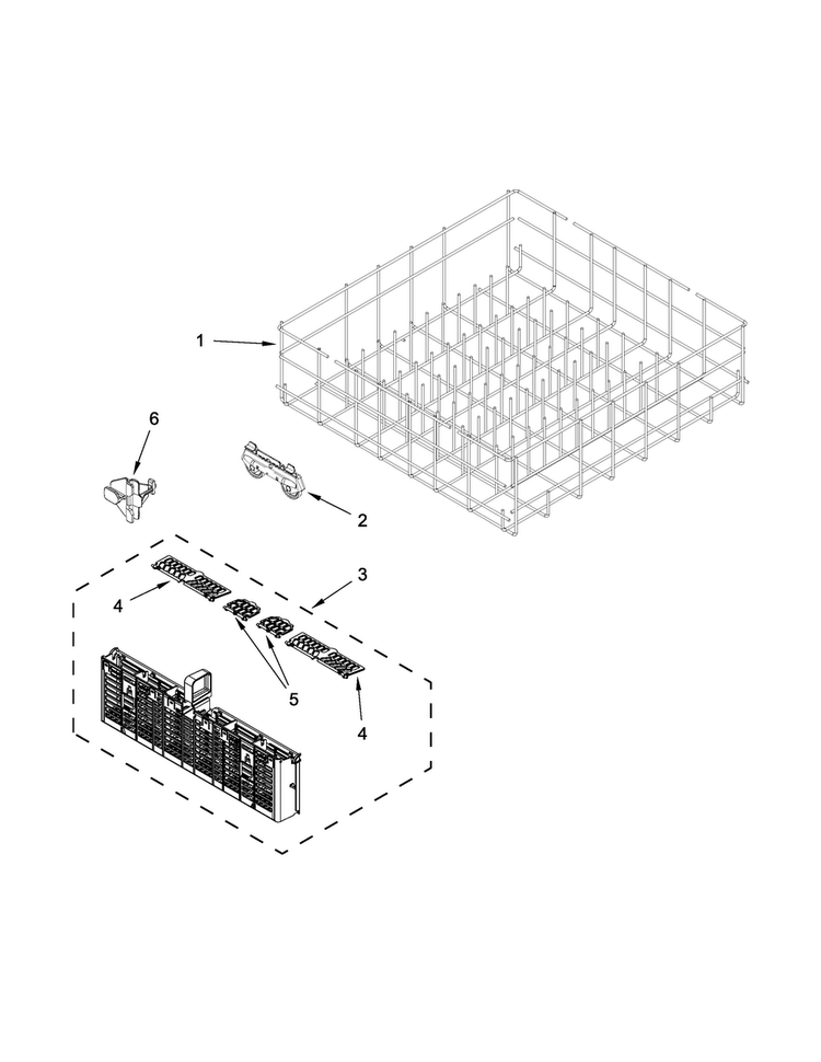 Lower Rack Parts Diagram and Parts List for WDF520PADM2  Whirlpool Dishwasher