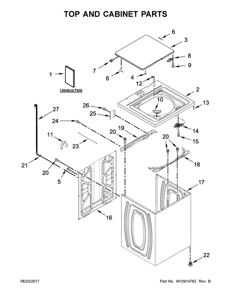 Top And Cabinet Parts Diagram and Parts List for WTW4915EW2  Whirlpool Washer