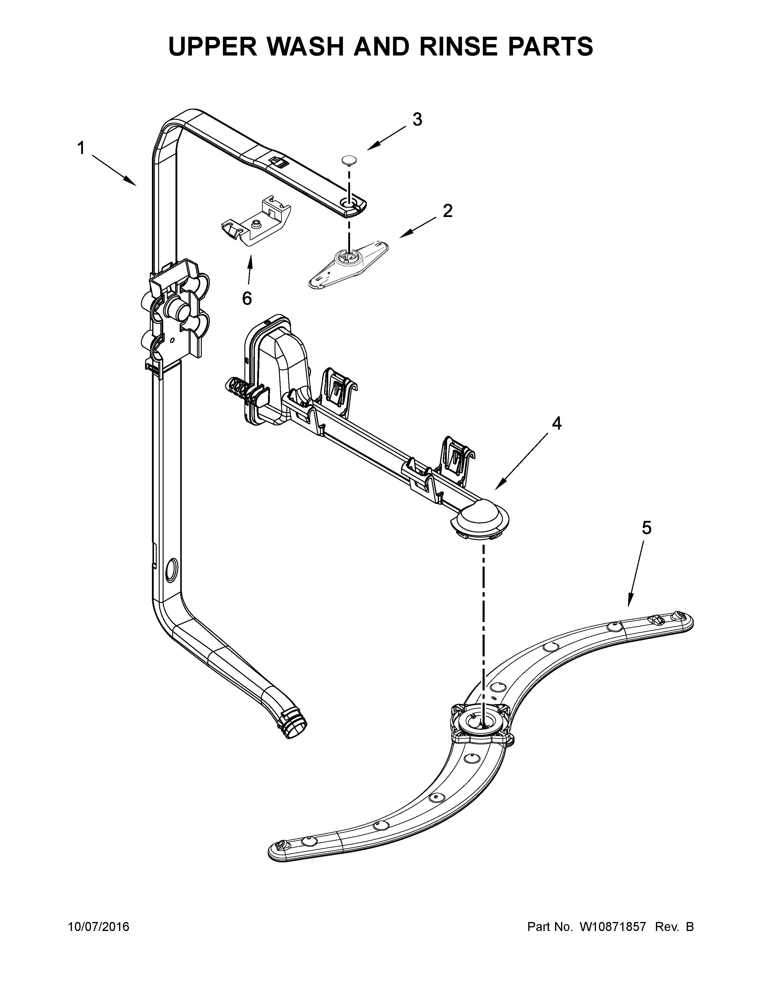 Upper Wash And Rinse Parts Diagram and Parts List for 66514573N610  Kenmore Dishwasher