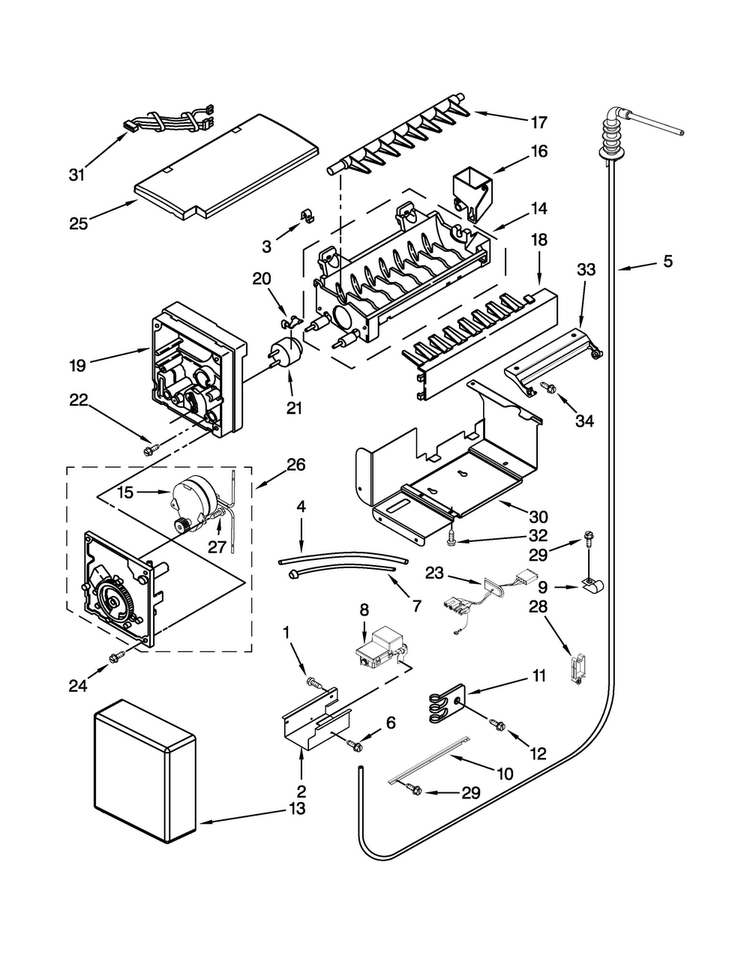 Icemaker Parts Diagram and Parts List for KSSC42QVS10  KitchenAid Refrigerator