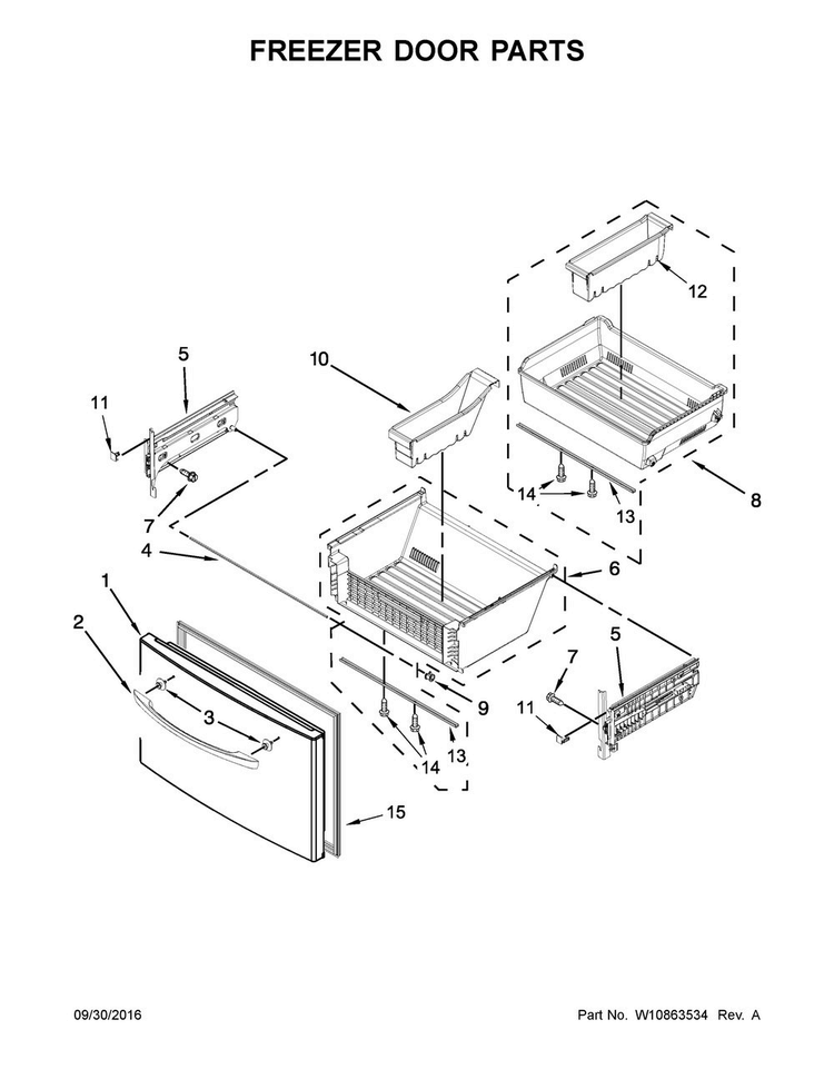 Freezer Door Parts Diagram and Parts List for 7WF736SDAM14  Whirlpool Refrigerator