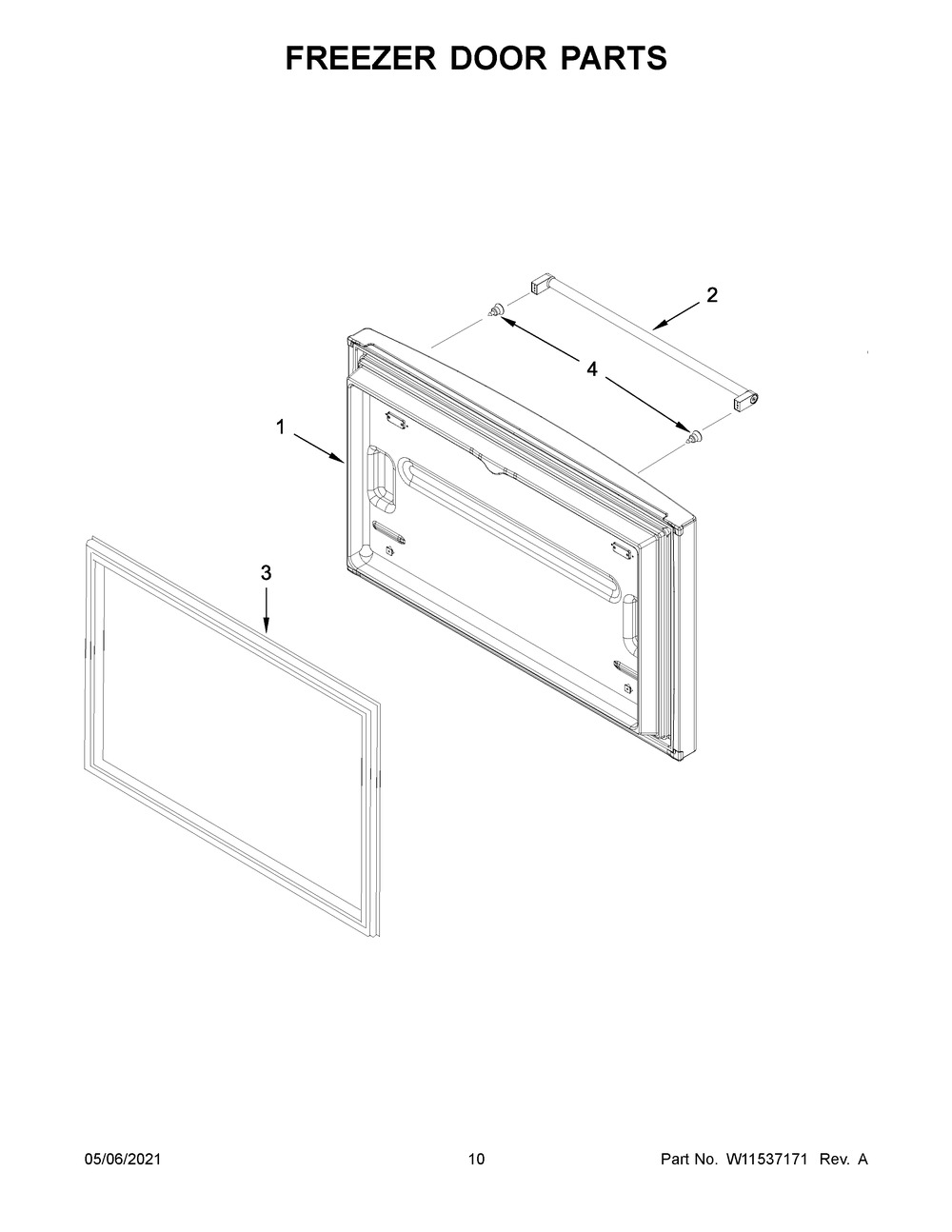 Freezer Door Parts Diagram and Parts List for KRFF305EBS04  Whirlpool Refrigerator