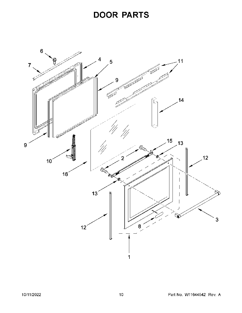 Door Parts Diagram and Parts List for KFGG500ESS6  KitchenAid Range
