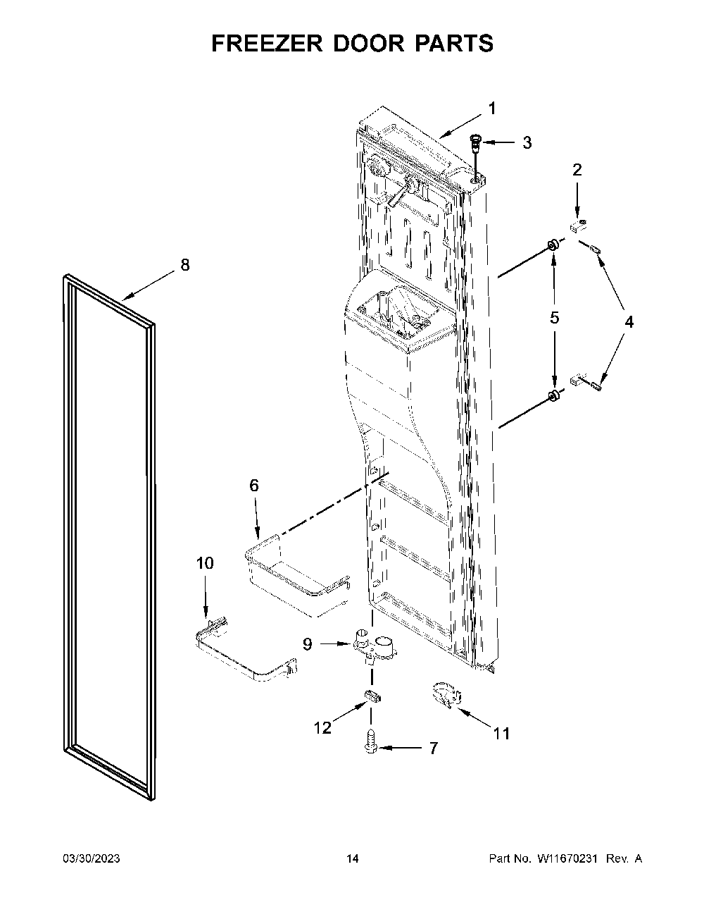 Freezer Door Parts Diagram and Parts List for KRSC703HPS05  KitchenAid Refrigerator