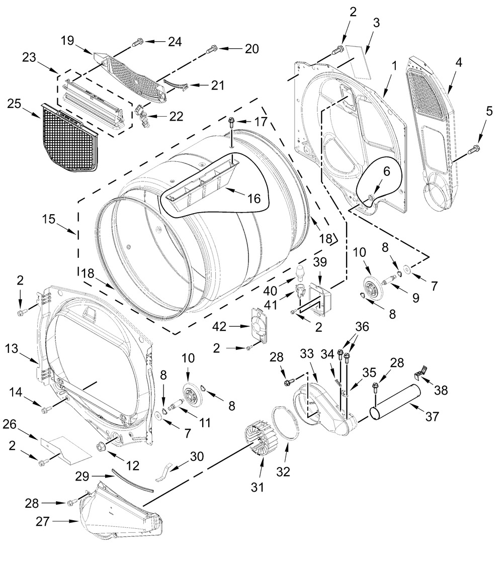 Bulkhead Parts Diagram and Parts List for WED5100HC4,WED5100HW4  Whirlpool Dryer