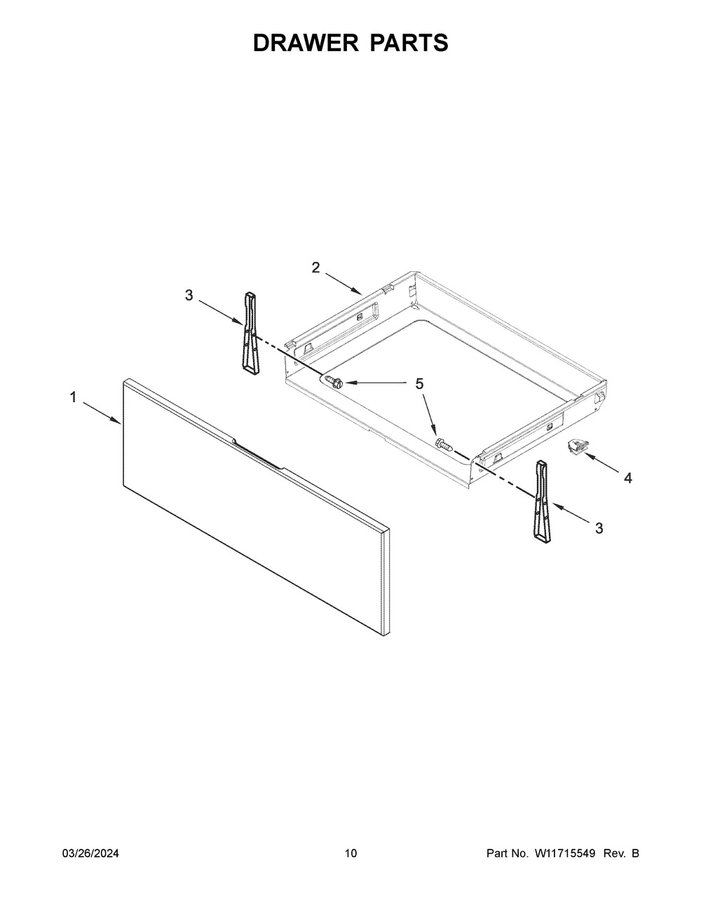 Drawer Parts Diagram and Parts List for YWFE521S0HS5  Whirlpool Range