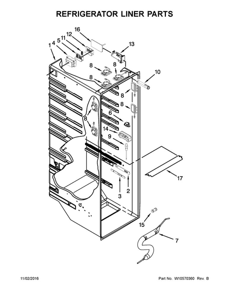 Refrigerator Liner Parts Diagram and Parts List for 10641163310  Kenmore Refrigerator