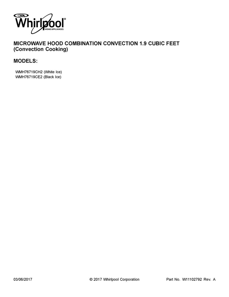 Cover Sheet Diagram and Parts List for WMH76719CH2  Whirlpool Microwave