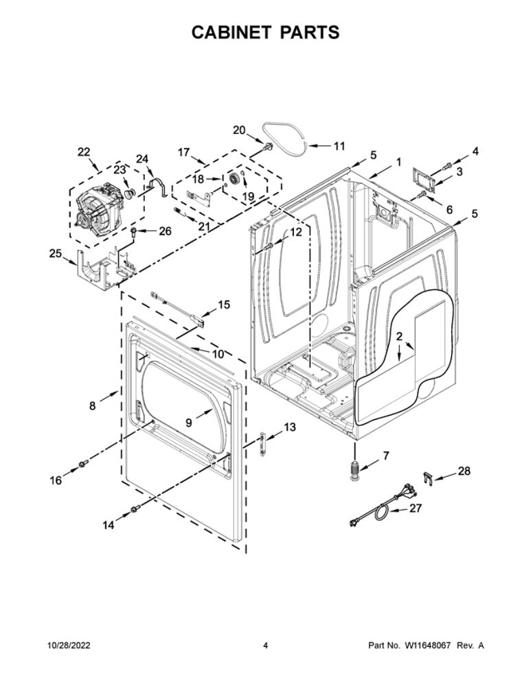 Cabinet Parts Diagram and Parts List for YWED5100HW3  Whirlpool Dryer