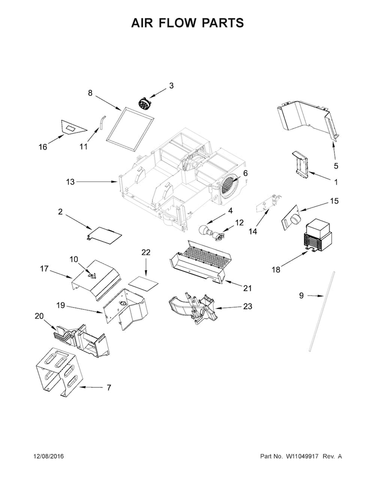 Air Flow Parts Diagram and Parts List for KMHC319EBL2  KitchenAid Microwave