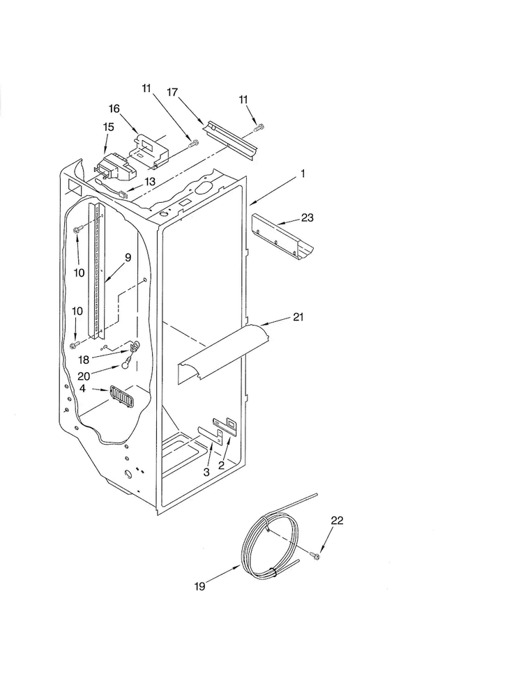Refrigerator Liner Diagram and Parts List for KSRA25ILBL02  KitchenAid Refrigerator