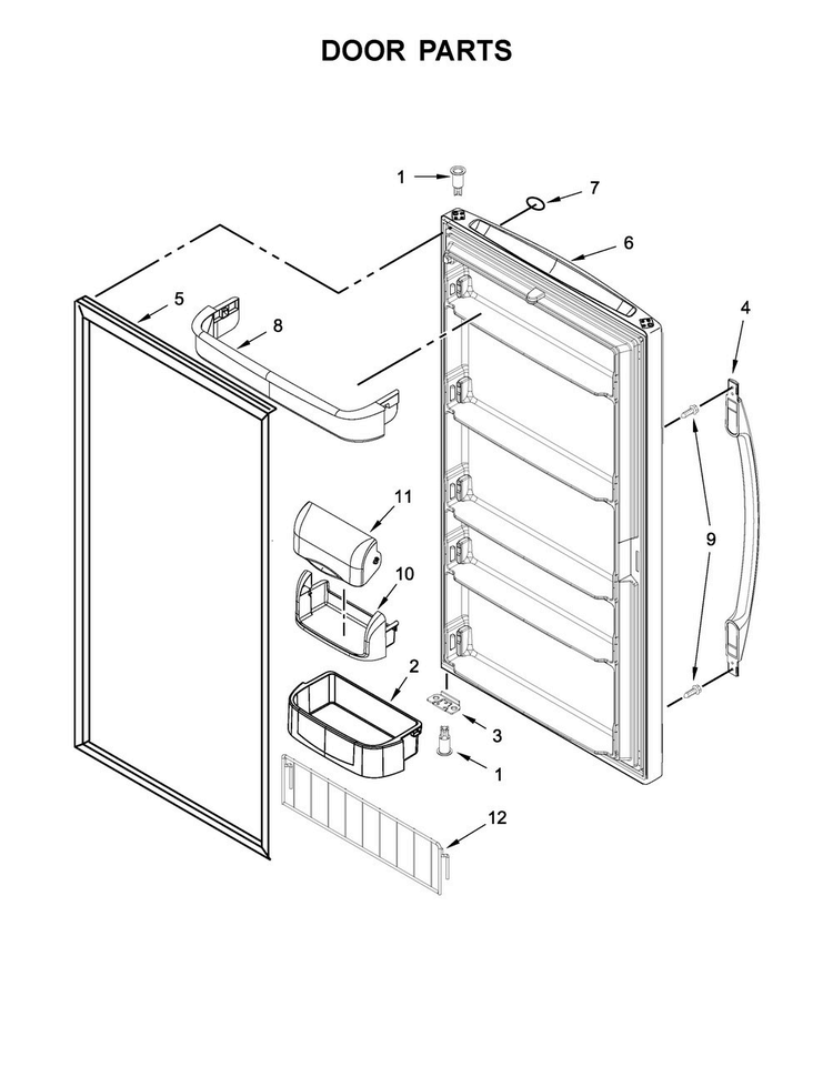 Door Parts Diagram and Parts List for WSR57R18DH00  Whirlpool Refrigerator