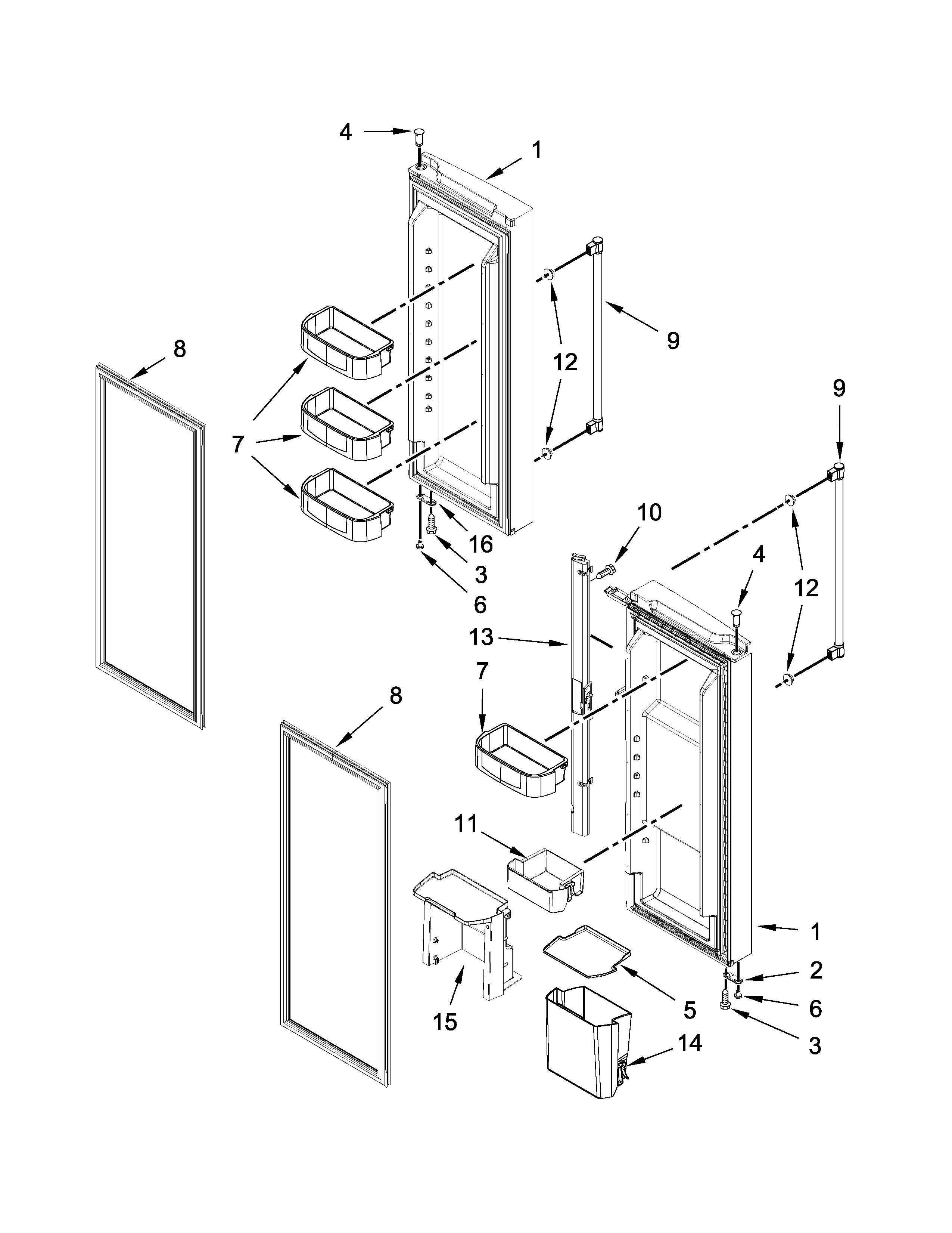 Refrigerator Door Parts Diagram and Parts List for IX5BBEXDS00  Whirlpool Refrigerator