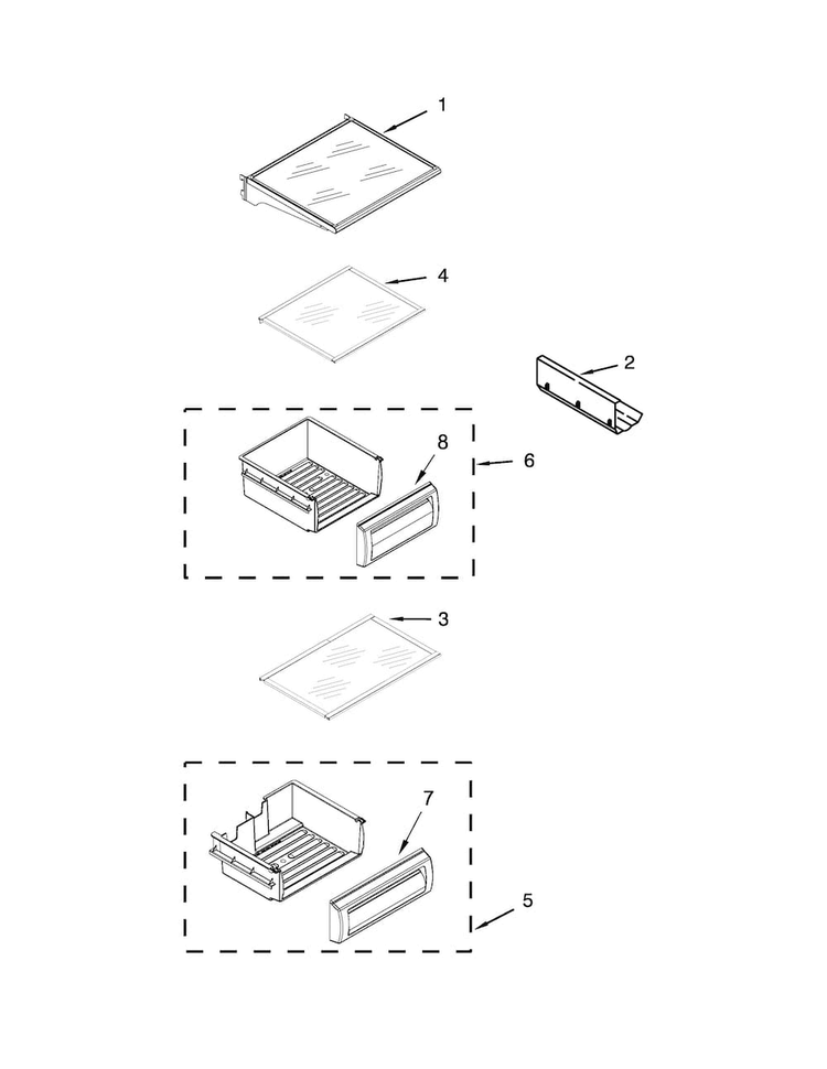 Refrigerator Shelf Parts Diagram and Parts List for KSSO48FTX20  KitchenAid Refrigerator
