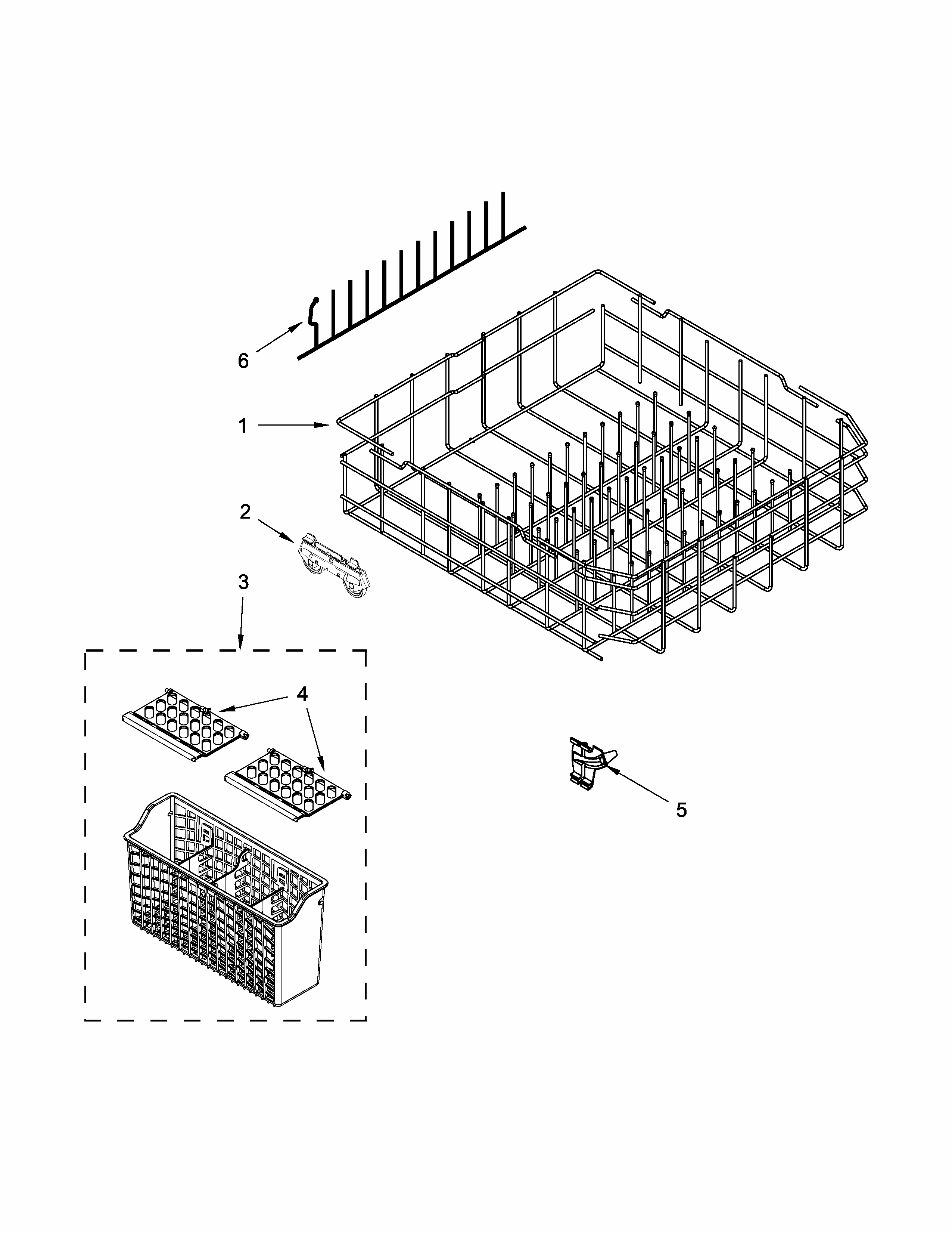 Lower Rack Parts Diagram and Parts List for IUD7070DS2  Whirlpool Dishwasher
