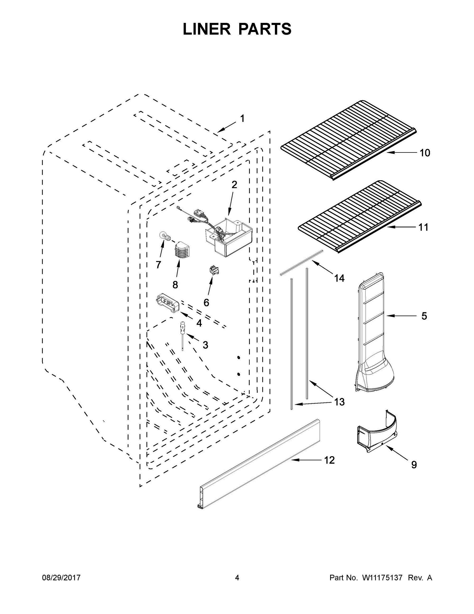 03 - LINER PARTS Diagram and Parts List for AZF33X18DW01  Whirlpool Freezer