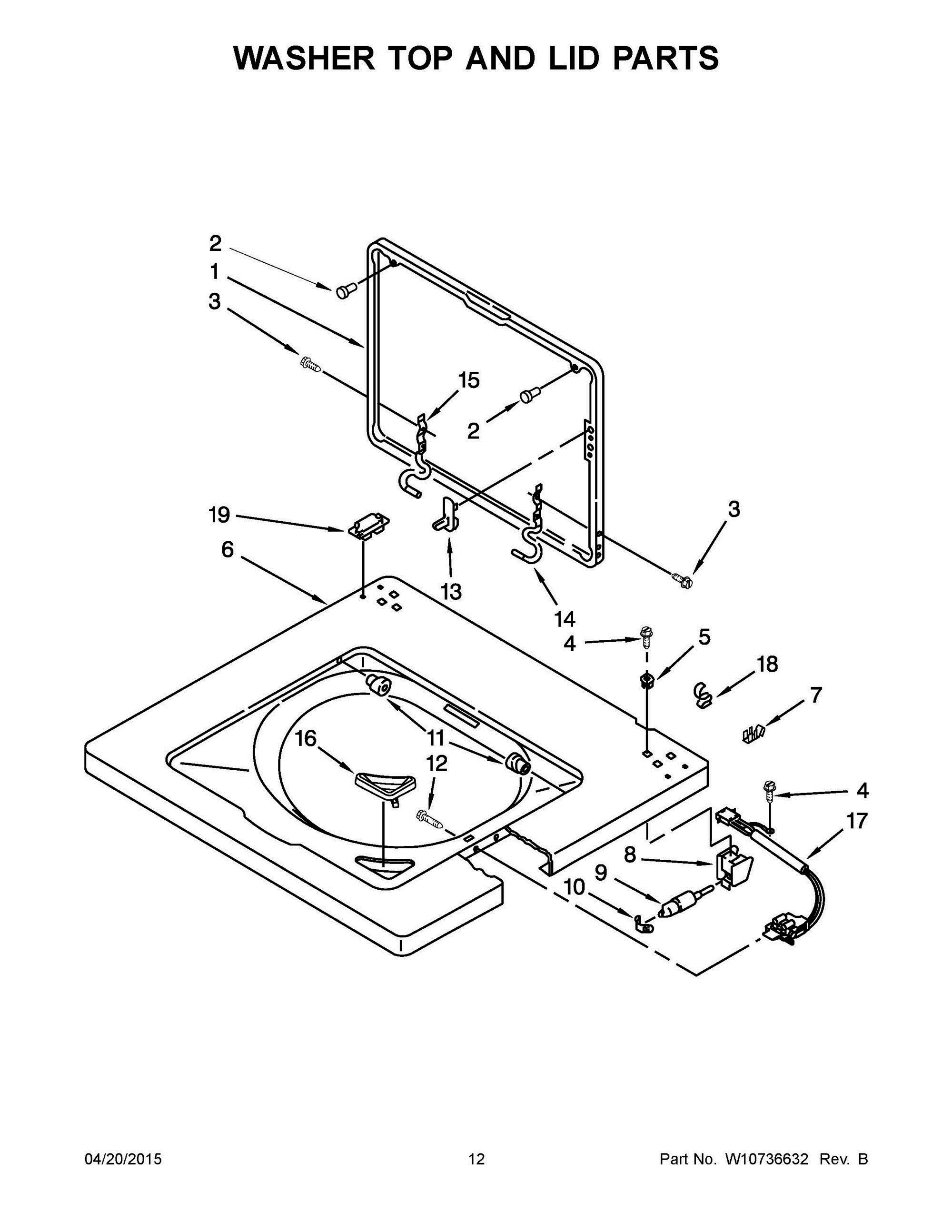 07 - WASHER TOP AND LID PARTS Diagram and Parts List for YWET3300XQ2  Whirlpool Washer Dryer Combo