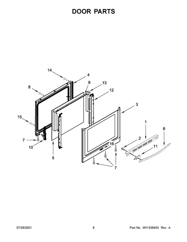 Door Parts Diagram and Parts List for WEG745H0FS2  Whirlpool Range