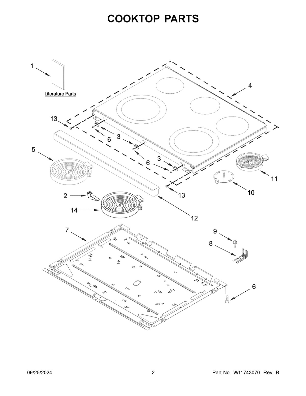02 - Cooktop Parts Diagram and Parts List for WFES5030RB0  Whirlpool Range