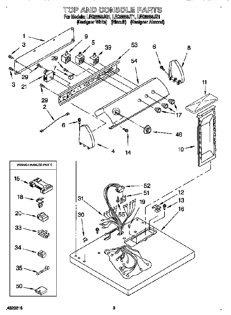 Top And Console Diagram and Parts List for 885453  Whirlpool Dryer