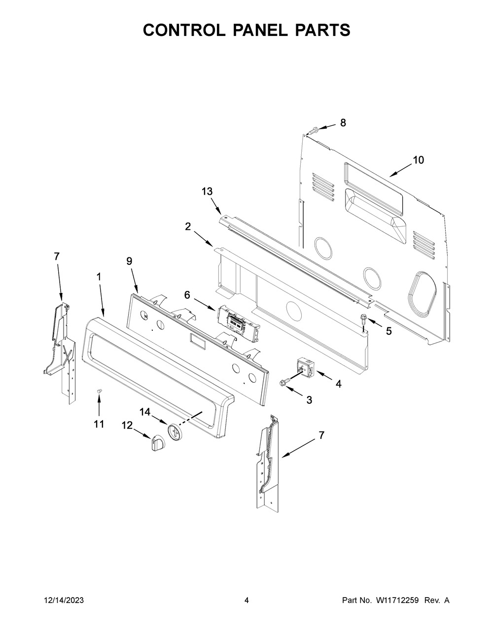 Control Panel Parts Diagram and Parts List for YWFE745H0FH6  Whirlpool Range