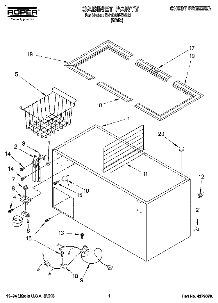 SECTION Diagram and Parts List for RH1500RDW00  Roper Freezer
