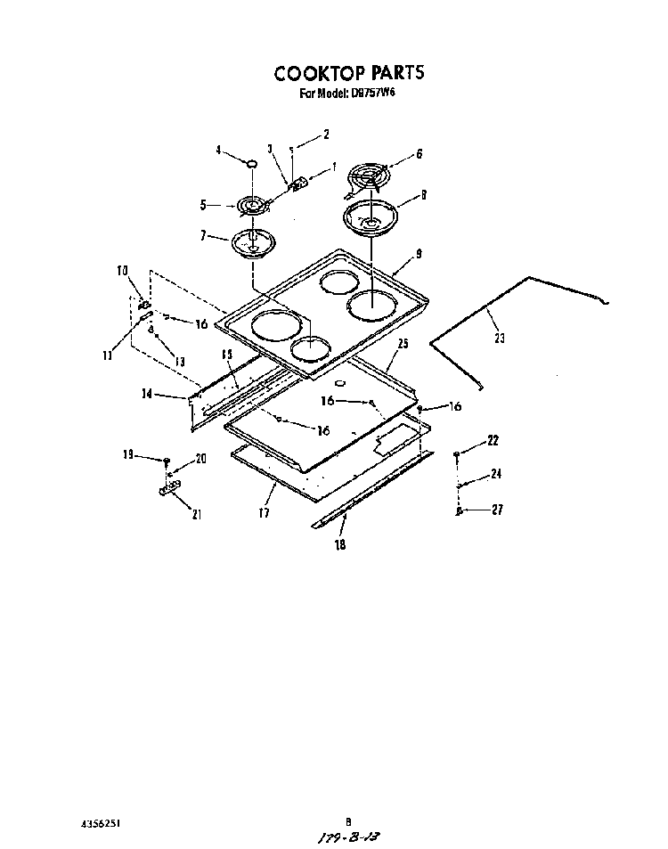 Cook Top Diagram and Parts List for D9757*6  Roper Range