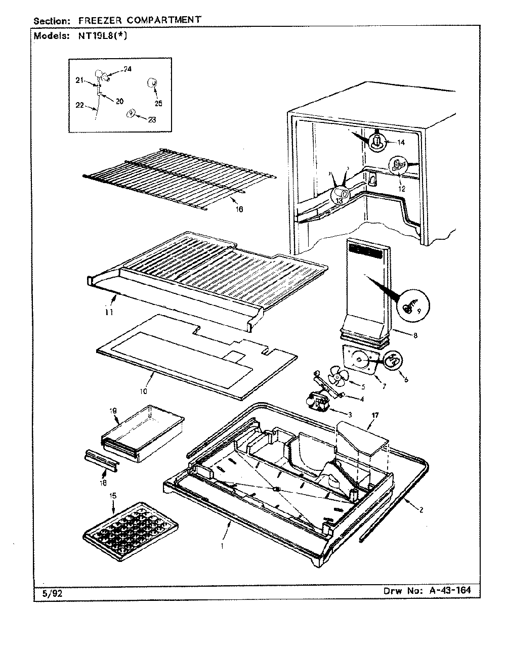 02 - Freezer Compartment Diagram and Parts List for NT19L8A  Whirlpool Refrigerator