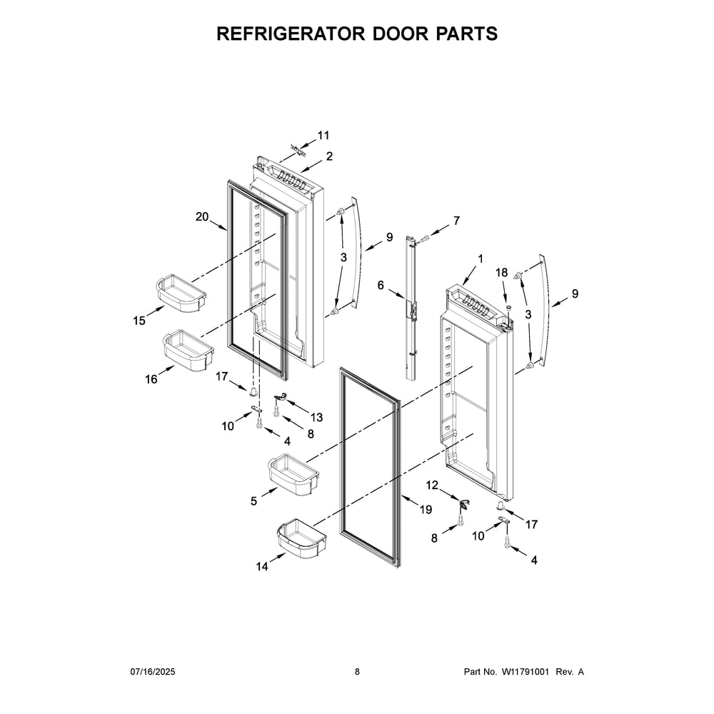 Refrigerator Door Parts Diagram and Parts List for WRFF5333PZ03  Whirlpool Refrigerator