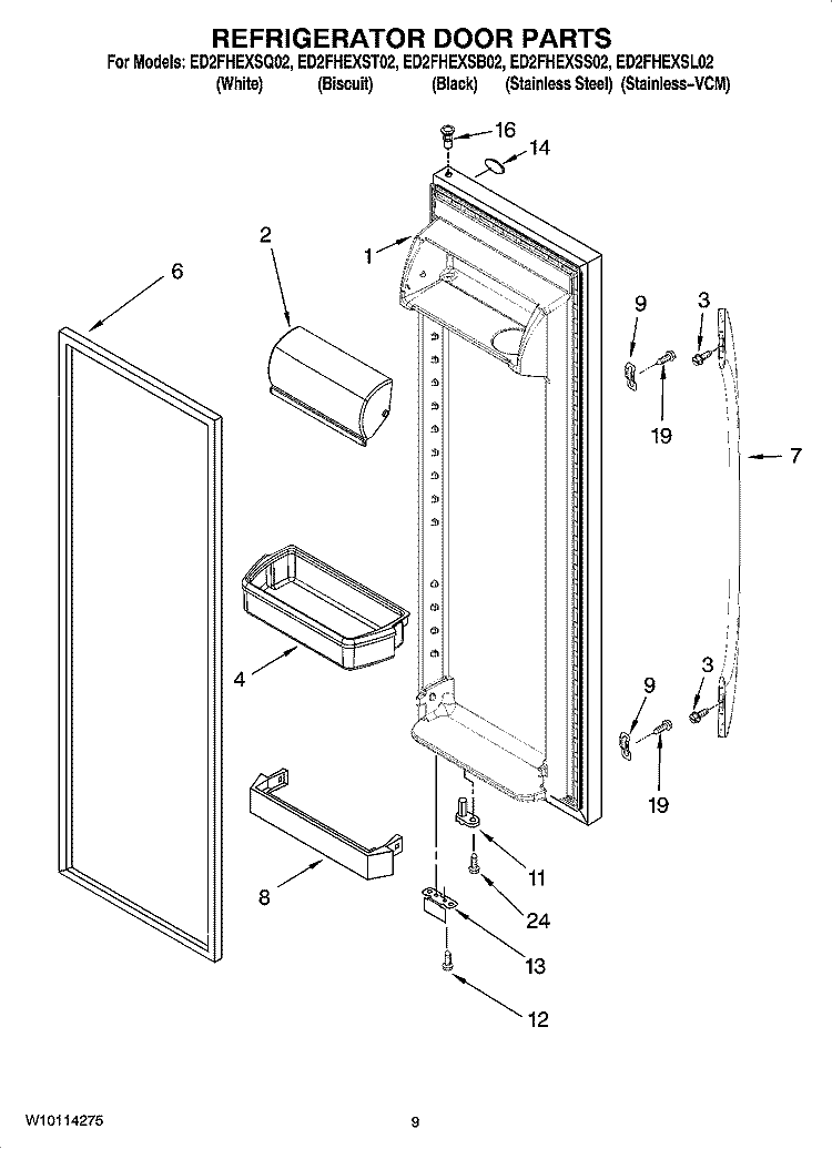 REFRIGERATOR DOOR PARTS Diagram and Parts List for ED2FHEXSL02  Whirlpool Refrigerator