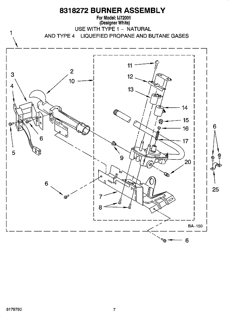 8318272 BURNER ASSEMBLY Diagram and Parts List for IJ72001  Inglis Dryer